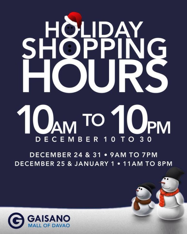 Gaisano Mall holiday mall hours