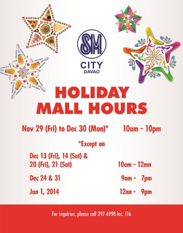 SM Ecoland Christmas mall hours