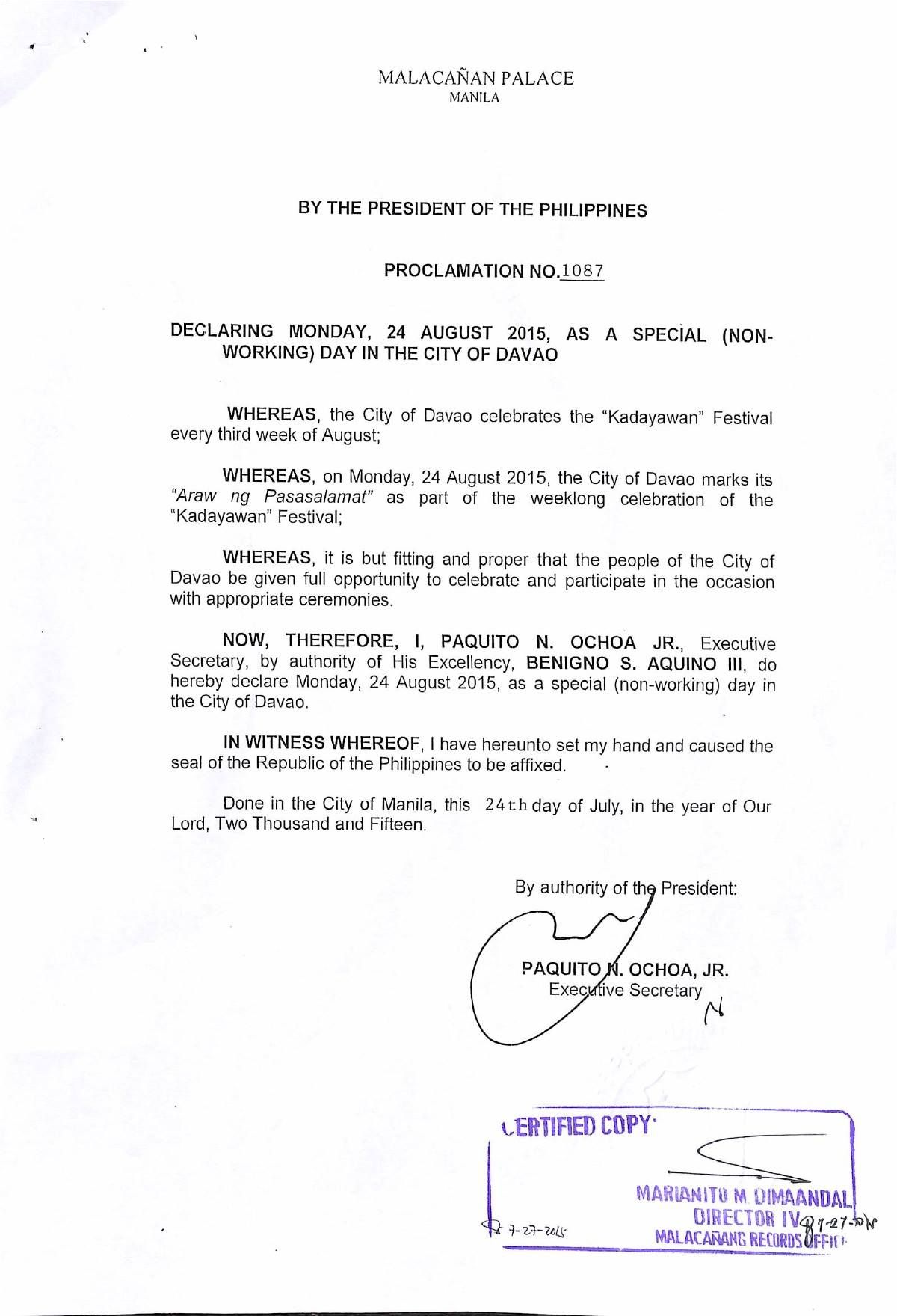 August 15 Declared Kadayawan Holiday in Davao - DavaoBase